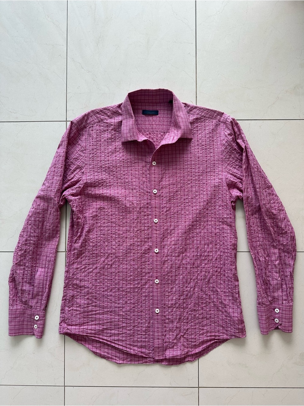 Zachary Prell Medium Mens Button Down Pink Plaid 100% Cotton